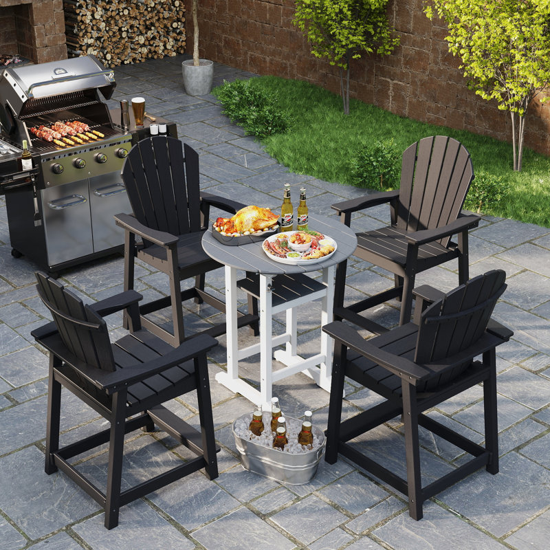 Yardgrace Tall Adirondack Chair - All-weather Hdpe Bar Height Stool, Black