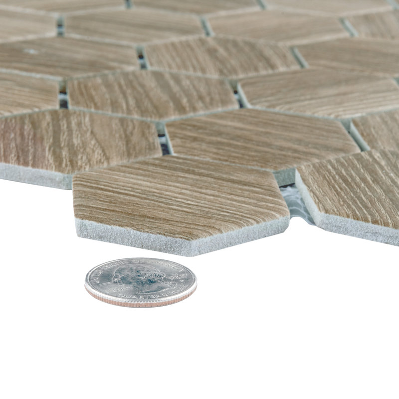 Llama 2" Hex 11-1/8 " x 12-5/8 " Porcelain Mosaic Floor and Wall Tile, Brown