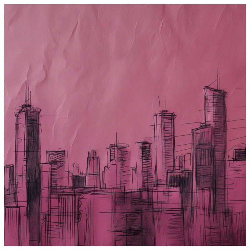 Tapisserie murale "Ville rose" - Décoration murale architecture, 50 po H x 60 po L avec 4 œillets