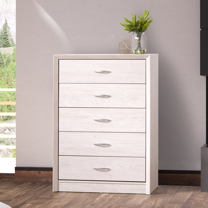 Lodsworth 5 Drawer 31.5" W Dresser, White Washed Oak