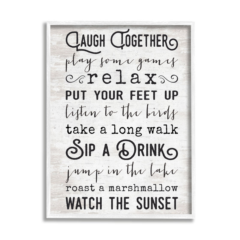Lake Relaxing List, H 20 po x l 16 po x P 1,5 po, Giclée encadrée blanc bord de mer