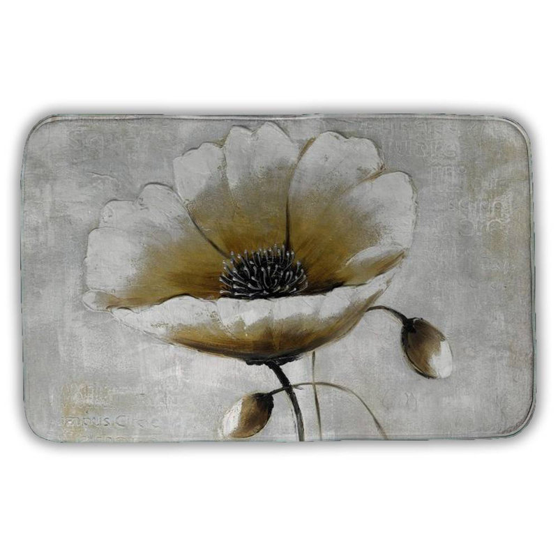 Modern beige flower Bath Mat with Non-Slip Backing - Quick Dry Memory Foam Bathroom Rug - Absorbent - Modern Plush Spa-Style - Machine Washable