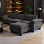 Canapé modulaire en L de 124,4 po de luxe, revêtement en velours côtelé, accoudoirs à plateau-coussin, repose-pieds mobile, 550 lb par siège-2089042608