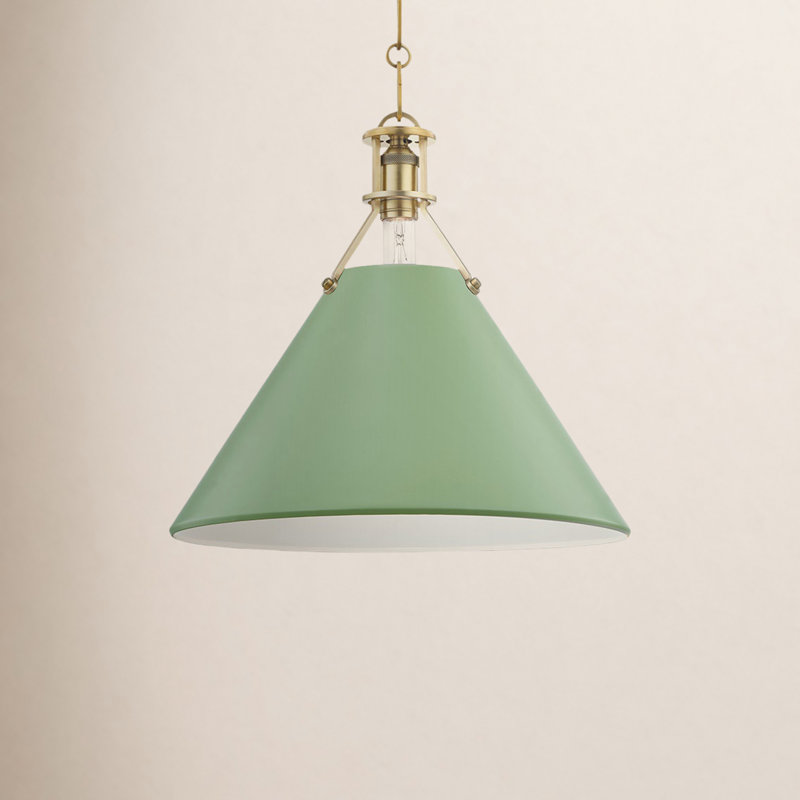 Painted No.2 Pendant by Mark D. Sikes, 14.5" H x 16" W x 16" D, Aged Brass, Leaf Green