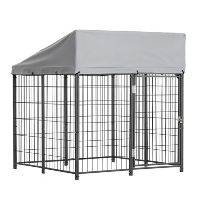 Chenil d'extérieur pour chien, grand chenil pour chien de 3,67 po x 3,78 po x 4,1 pi avec verrou sécuritaire, enclos extérieurs pour chien avec toit résistant aux rayons UV et imperméable, cage de cage pour animaux de compagnie robuste pour grands chiens