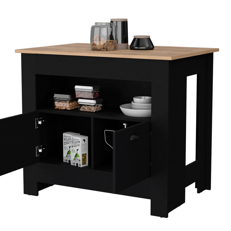 Black 2-door Kitchen Island - 3 Shelves For A Modern Interior Design Attractive 2 Doors & Organized