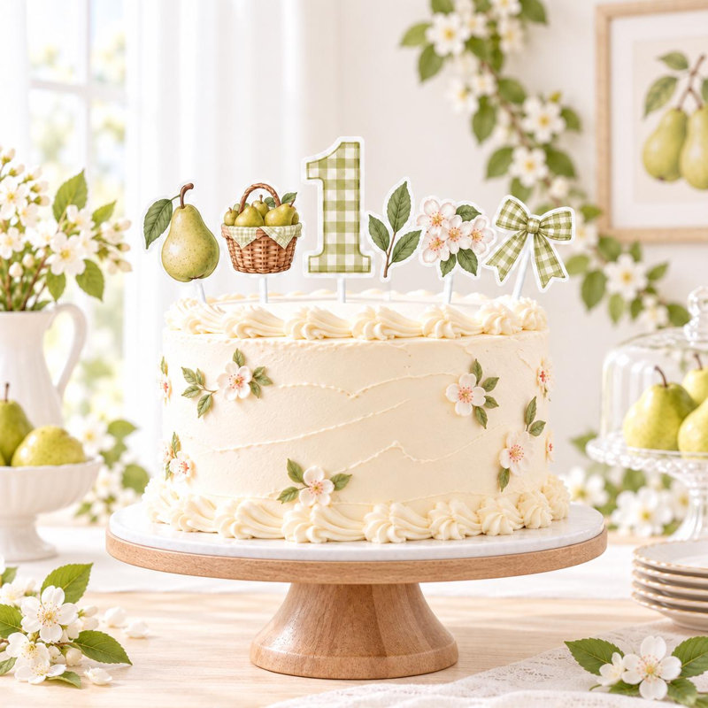 Custom Age Sweet Pear Cake Topper Set, Fruit Birthday Cardstock Decorations (Age: 1), 3