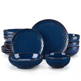 16-Piece Embossed Honeycomb Dinnerware Set – 4 Dinner Plates, 4 Salad Plates, 4 Soup Bowls, 4 Cereal Bowls