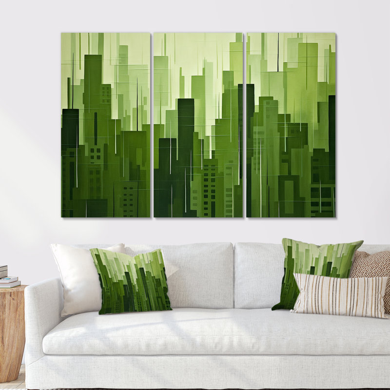 Fern Facades Skyscraper Horizon - Ensemble de décorations murales gratte-ciel, Toile tendue, H 40 po x l 60 po x P 1 po