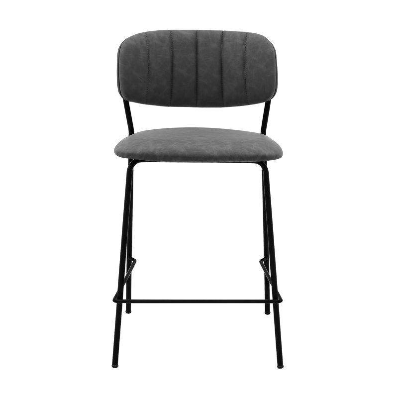 Gray Faux Leather 26" Bar Stool - Modern Design, Stable Base, Footrest, Quick Setup Counter Height Style, Hassle Assembly