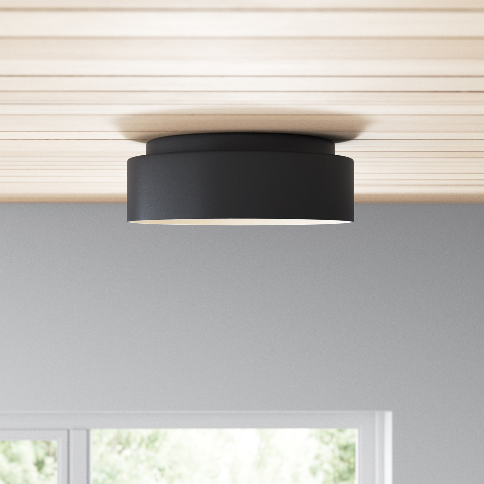 Lucien Single Light Flush Mount, Black, 6.06" H x 6.06" W x 17.75" D