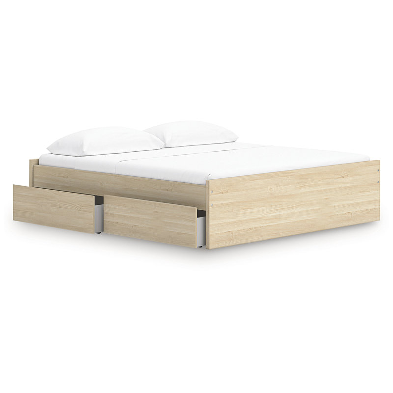 Dunagan King Platform Bed With 2 Side Storage, King, Beige