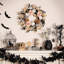  Couronne d'Halloween pliable de 24 pouces pour la porte d'entrée avec lumières, couronne de citrouille blanche pré-éclairée, roses roses, décorations d'Halloween d'intérieur pour centre de table, décoration d'automne
