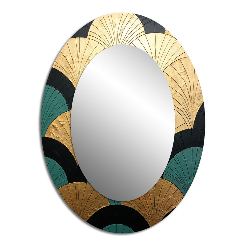 Emerald and Golden Arches - Miroir mural ovale moderne doré, 40 po x 30 po