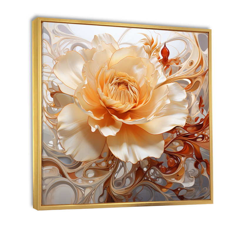 Fleur de magnolia blanc - impression, H 30 po x l 30 po x P 1 po, Cadre flottant doré