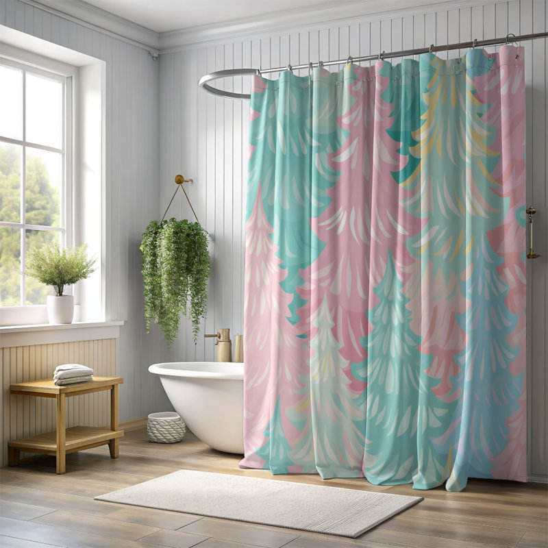 Rideau de douche standard 1 pièce Preppy Holiday Trees, H 74 po x l 71 po