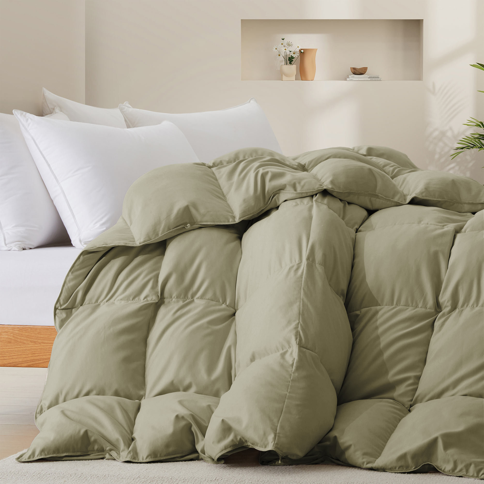 600 Fill Power All Season Down Comforter Duvet Insert, Sage, Queen