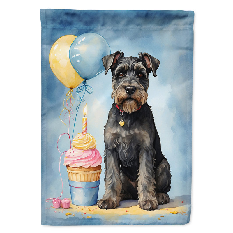 Happy Birthday Garden Flag, Black Schnauzer 