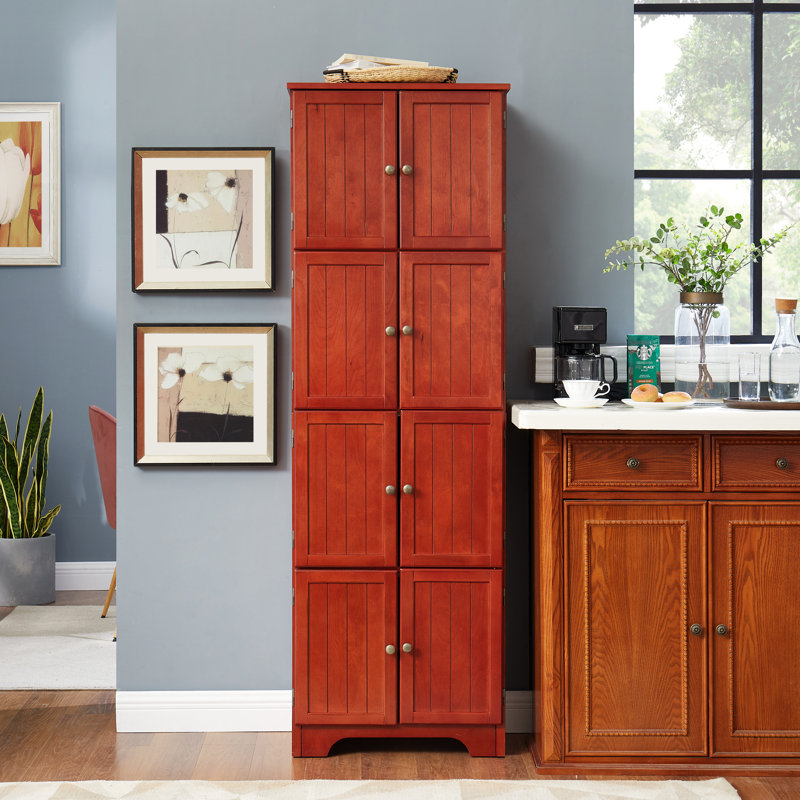 Armoire de rangement de 72,4 po de hauteur, 8 portes et 4 tablettes. Couleur cerise. Pour le salon, le bureau. Base, armoire de rangement haute 8 portes à 4 portes de 72,4 po. Cerise. Plusieurs pièces. Fabrication, surface lisse,