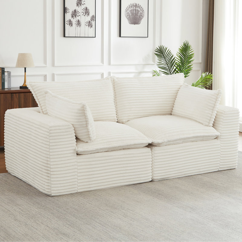 Nuage désossé pour salon modulaire surdimensionné en velours côtelé blanc 2 places sans assemblage instantané moderne avec concept requis