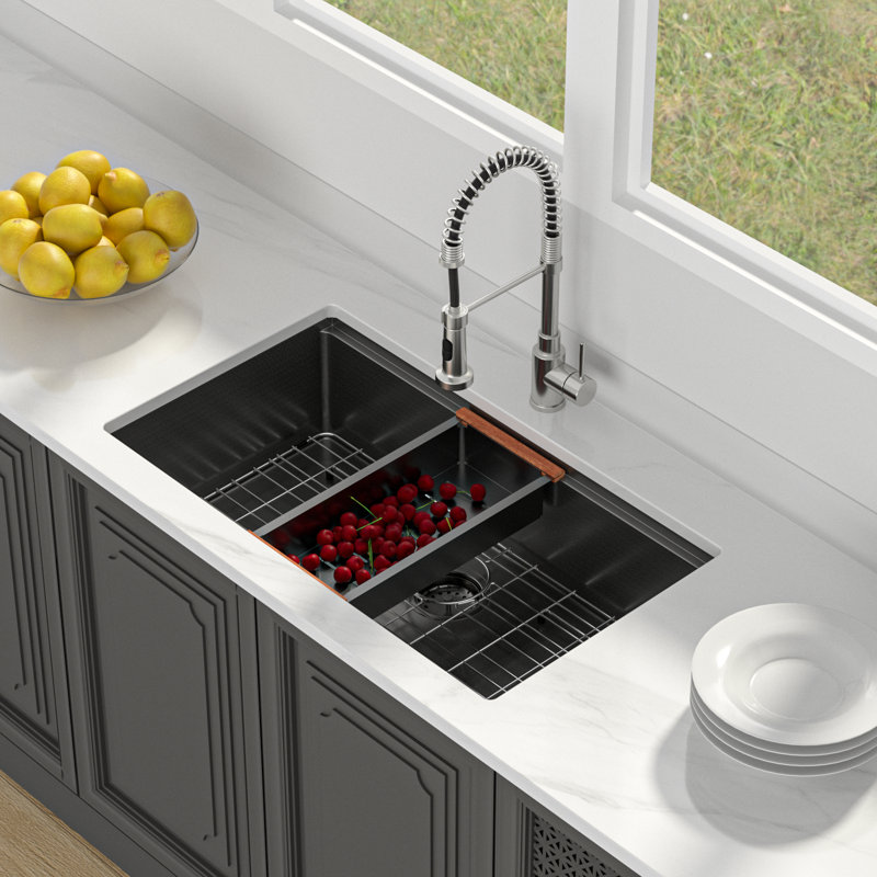 33"L x 22"W Undermount Workstation Kitchen Sink Stainless Steel Kitchen Sink Single Bowl Sink