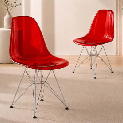 Northfleet Acrylic Dining Chair – Modern Eiffel Base Ghost Chair Accent Seating in Single, Set of 2, or Set of 4 – Gold or Chrome Legs for Banquet, Wedding, Office & Living Room Use