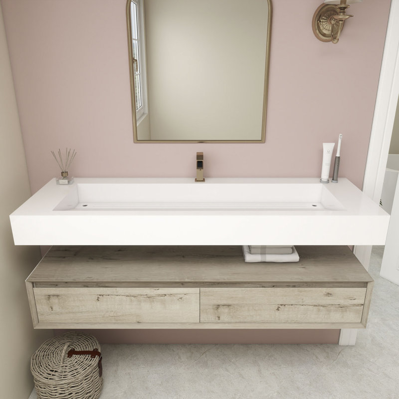 Alysa Wall-Mounted Single Bathroom Vanity Set, White Oak