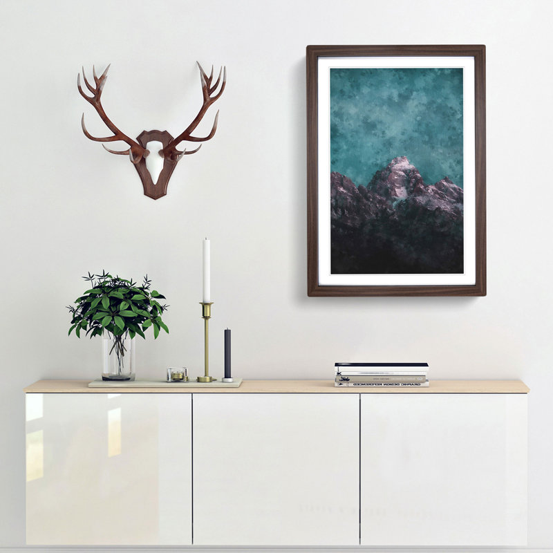 Mountain Peak in Wyoming - Picture Frame Painting Print, Walnut Framed, 45cm H x 33cm W x 2cm D