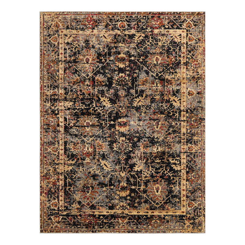Tapis abstrait noir / jaune / rouge Alameda, Rectangle 9 pi x 12 pi