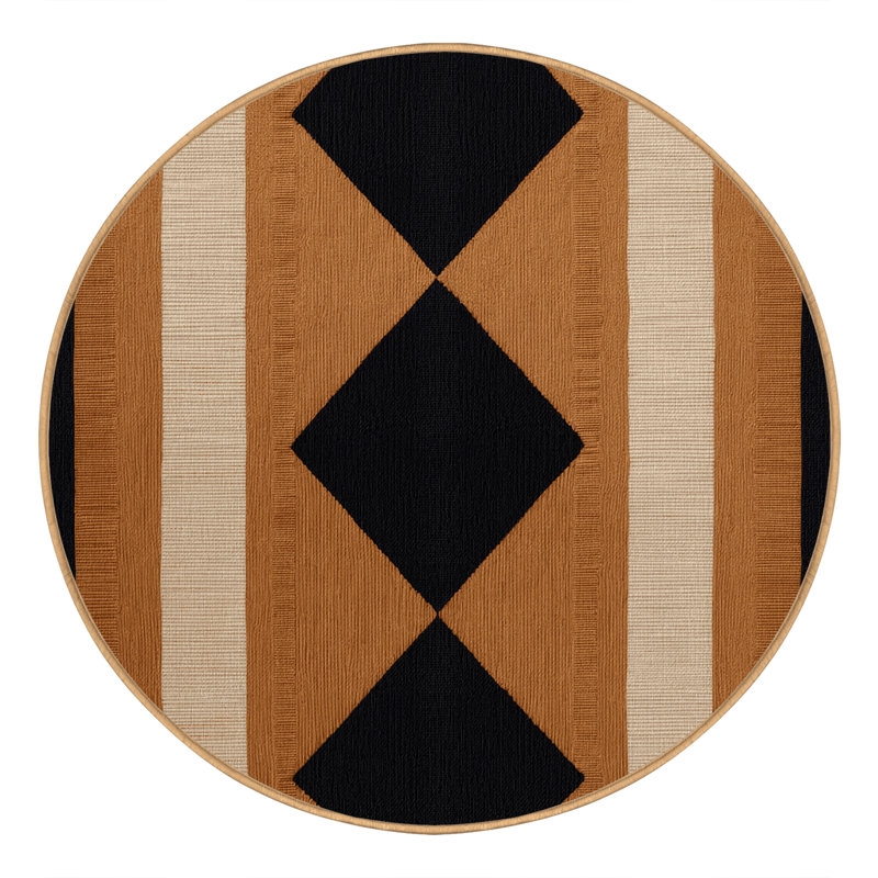 Machine Washable Checkered Brown Area Rug, Round 5'