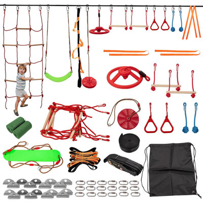 60ft Ninja Warrior Obstacle Course, Playset Equipment With Swing A Total Of 13 Obstacle