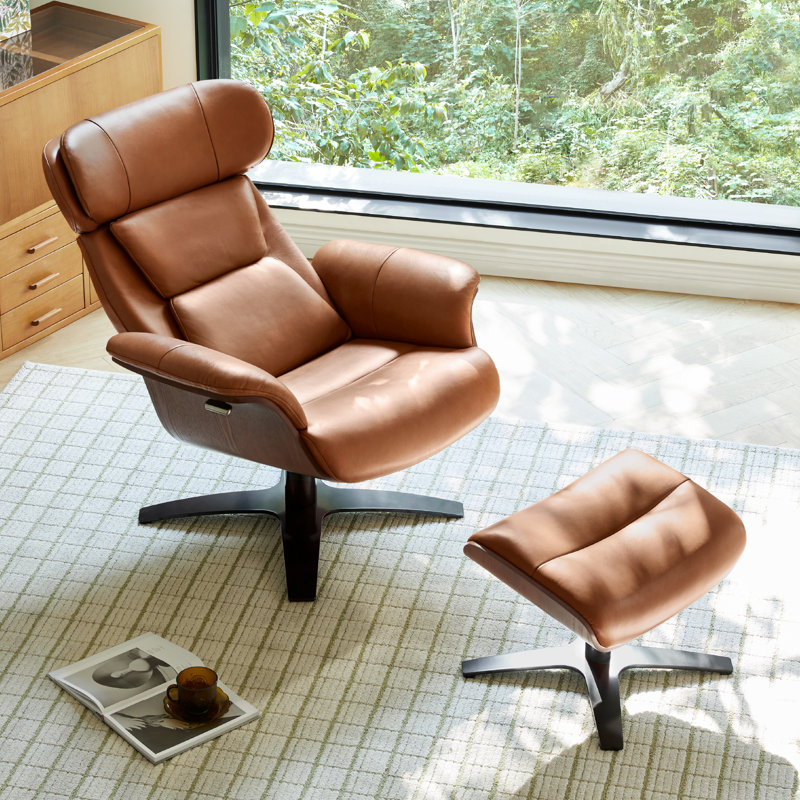 Fauteuil inclinable et pivotant en cuir véritable, Saddle