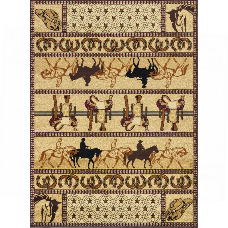 Beige Southwest Area Rug, Rectangle 5'3" x 7'3"