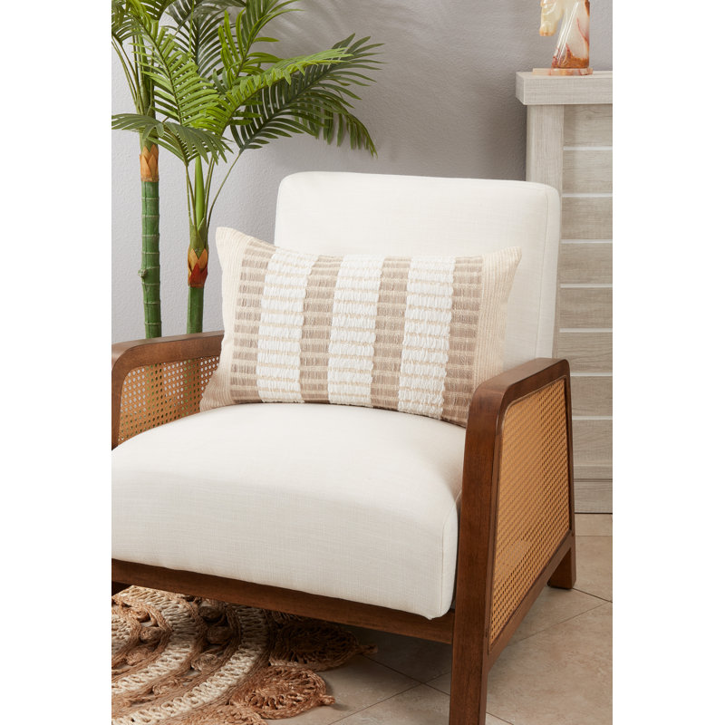 Natural Woven Striped Rectangular Throw Pillow