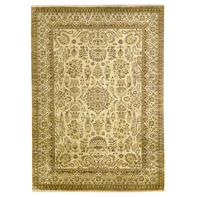 High-Quality Hand-Knotted Gold And Beige Area Rug