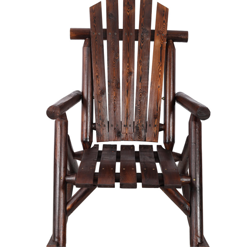 Brown Wooden Outdoor Rocking Chair With Ergonomic Features, Fir Log, Multiple Indoor And Environments Seat Slats Design, Suitable For All Kinds Of Areas