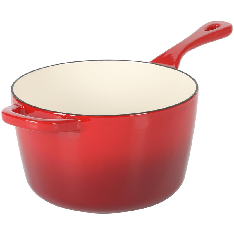 Martha Stewart Everyday Rexford 2.6 Quart Ceramic Nonstick Aluminum Saucepan with Lid in Linen, Red/Gold
