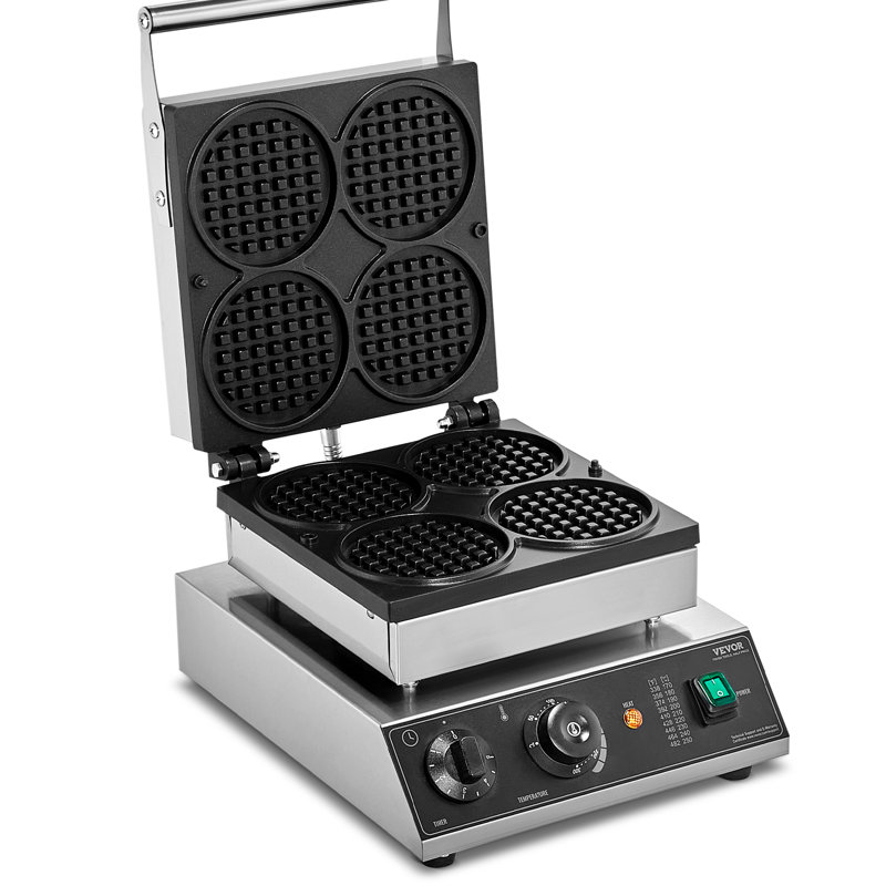 4PCS Commercial Waffle Maker Round Waffle Iron Machine 1750W Non-Stick