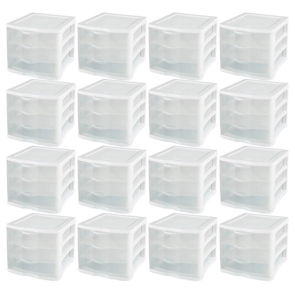 Sterilite 17918004 3 Drawer Unit White Frame with Clear Drawers 4-Pack