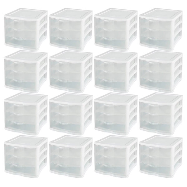 Sterilite 17918004 3 Drawer Unit, White Frame with Clear Drawers