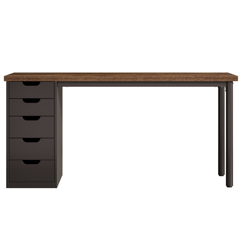 Bureau d'ordinateur 47 po avec 5 tiroirs et armoire réversible (sans la chaise), Noir