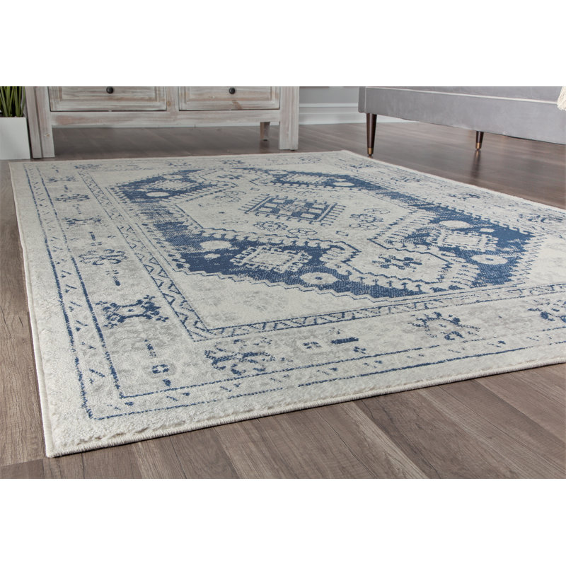 Tapis bleu foncé Gabriel, Tapis de couloir de 2 pi 6 po x 8 pi