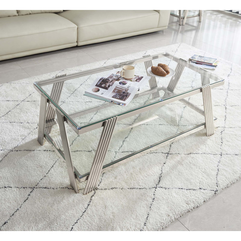47.50" Rectangle  Stainless Steel Coffee Table, Silver