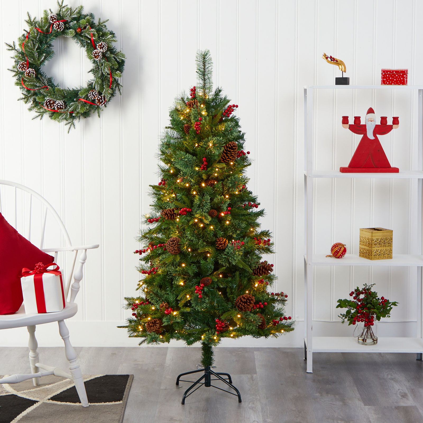 Lighted Artificial Christmas Tree, 5' H