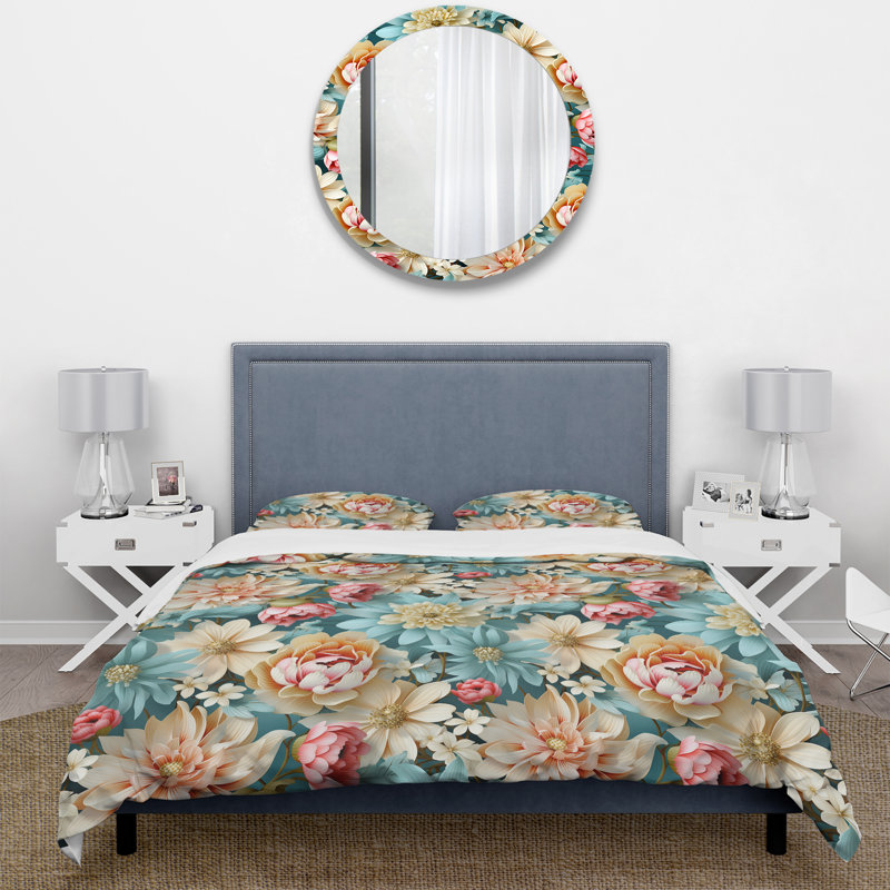 Ensemble de housse de couette antique Pastels Flowers, Housse de couette simple + 1 taie décorative stan