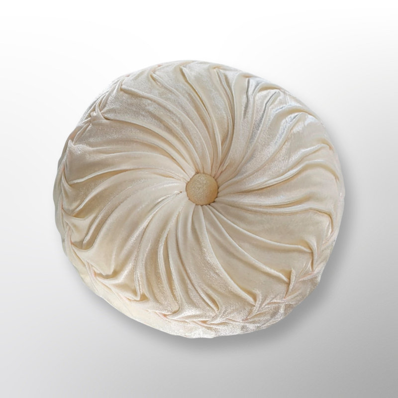 White Round Tufted Velvet Button Pillow