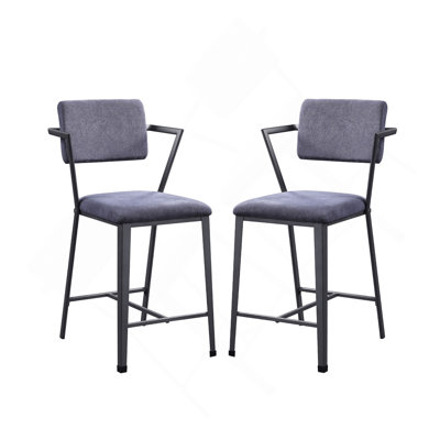Set Of 2 Counter Height Chairs With Metal Frame, Gunmetal