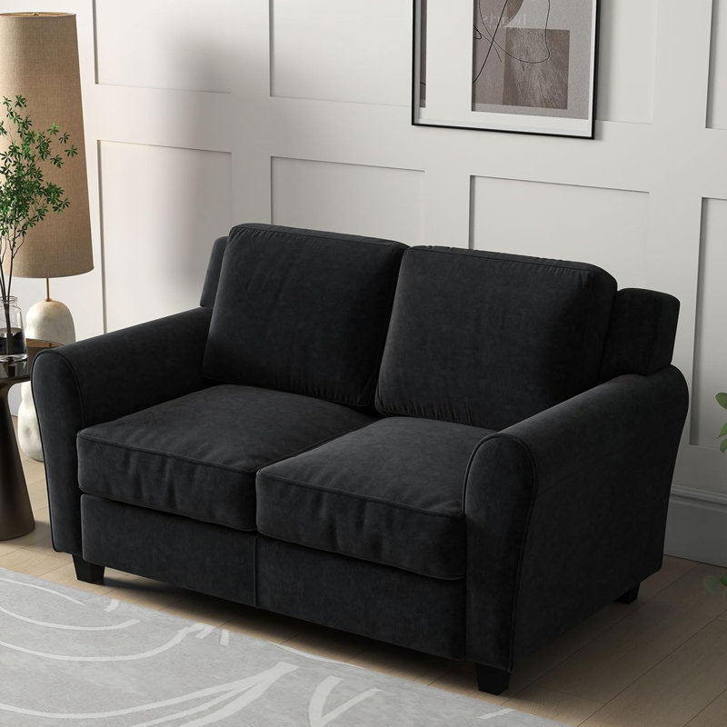 Causeuse rembourrée en tissu de 58,3 po de largeur, Noir