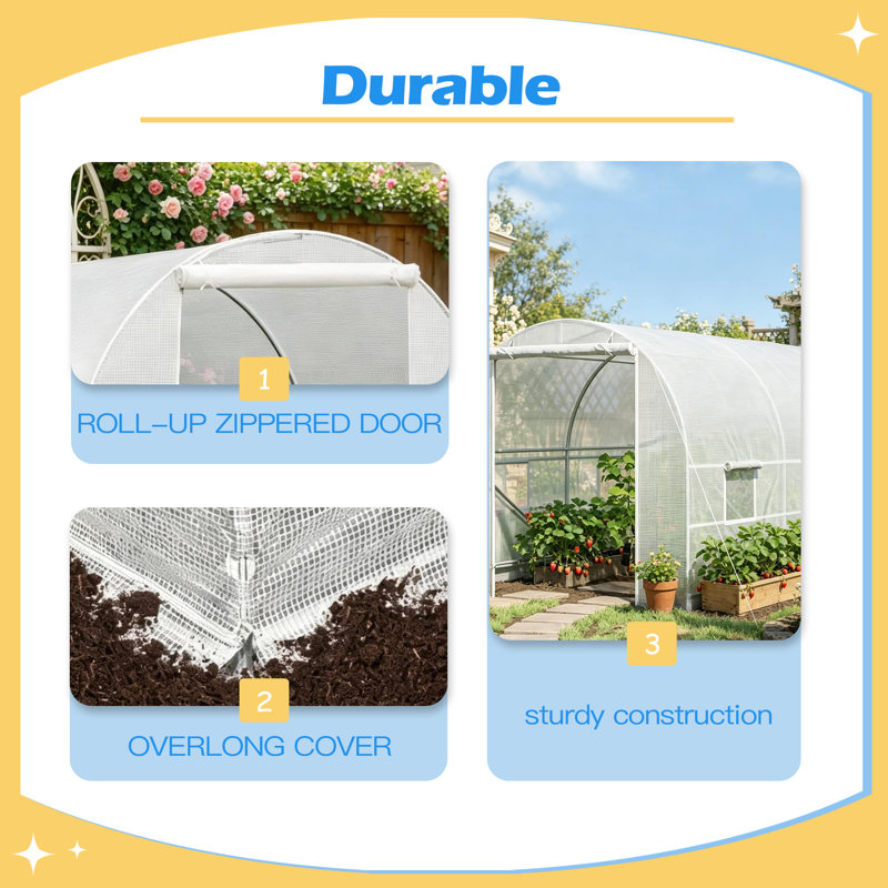 Garden Hot House,Walk-In Tunnel Greenhouse,Stable Greenhouse, 6.6' H x 6.6' W x 14.6' D, White