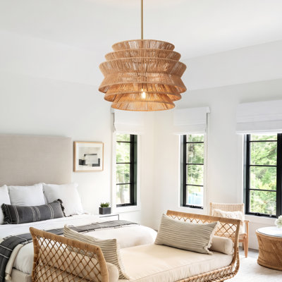 Luminaire suspendu en rotin de 17,3 po, lustre suspendu en osier de mer tissé à la main rustique, lustre en rotin à plantes aquatiques pour le salon, la cuisine et la chambre à coucher (brun)